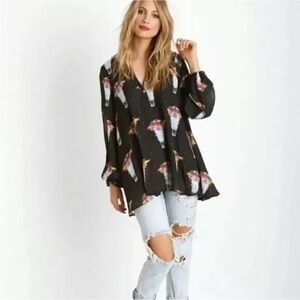 Show Me Your Mumu Jamie Black Bull and Beautiful Tunic Blouse S Small RARE
